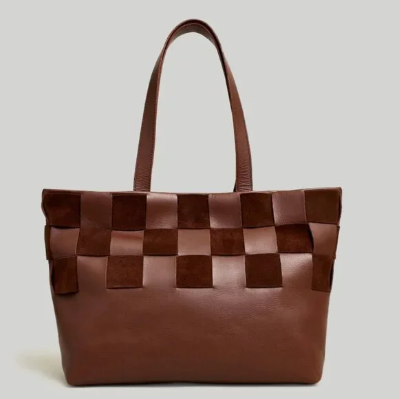 Madewell Basketweave Tote in Leather and Suede Chocolate Brown - Picture 2 of 7